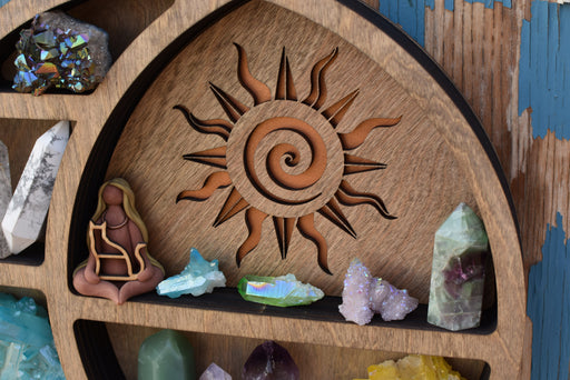 *Made To Order* Almond Light Brown Sun In The Moon Circular Shelf and Wood Carving