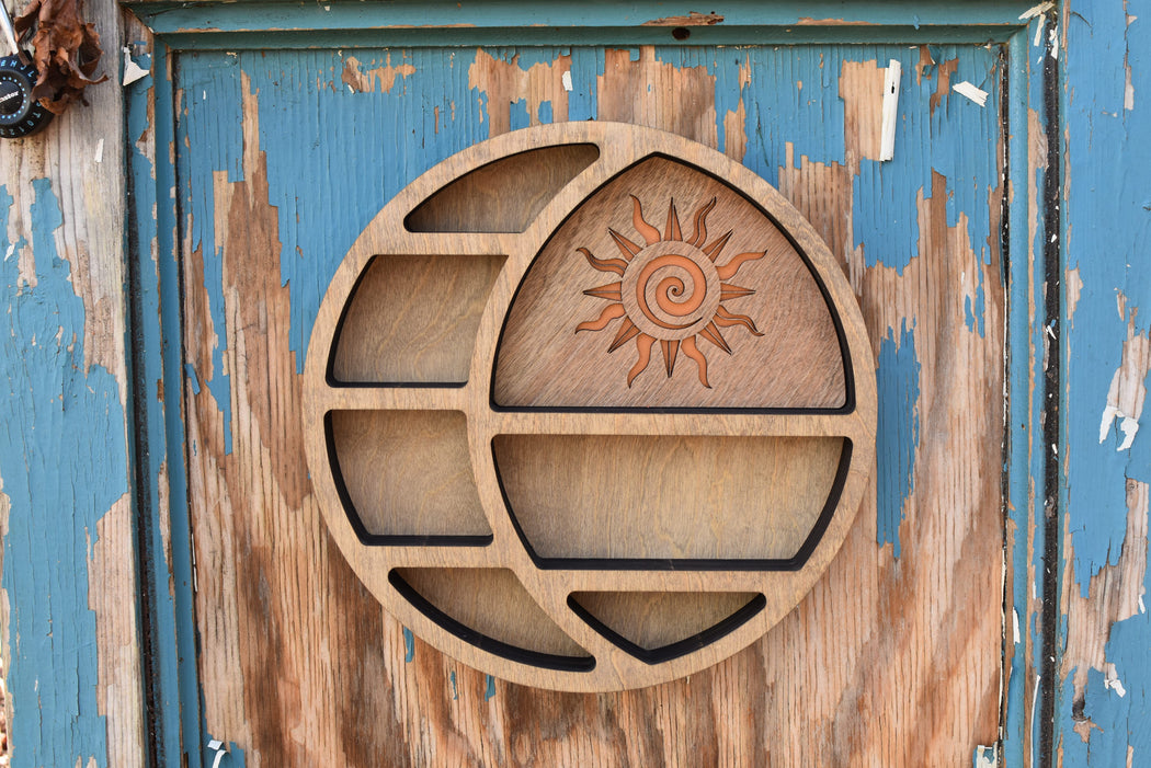 *Made To Order* Almond Light Brown Sun In The Moon Circular Shelf and Wood Carving