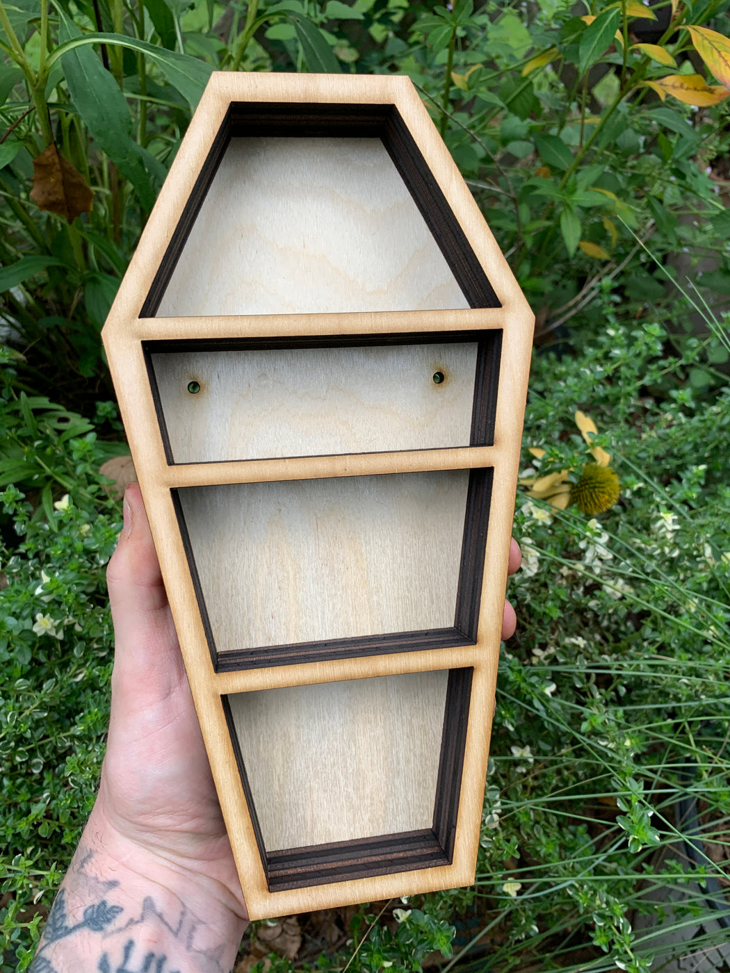 *Made To Order* Unfinished Petite Coffin Carving and Crystal Shelf