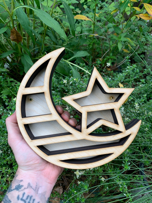 *Made To Order* Unfinished Baby Moon and Star Carving and Crystal Shelf
