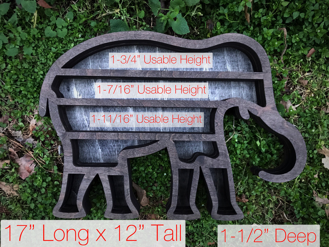 *Made To Order* Grey Elephant Wood Carving and Crystal Shelf