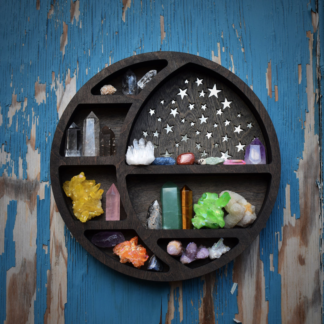 **Made To Order** Starry Circular Moon Shelf and Wood Carving