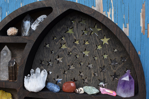 **Made To Order** Starry Circular Moon Shelf and Wood Carving