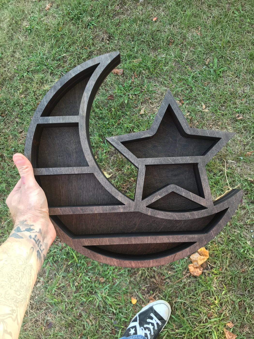*Made To Order * Brown Crescent Moon & Star Shelf and Wood Carving