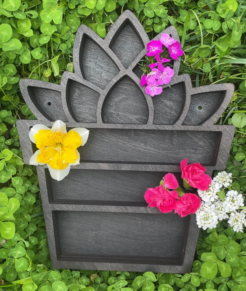 Petite Succulent Wood Carving and Crystal Shelf