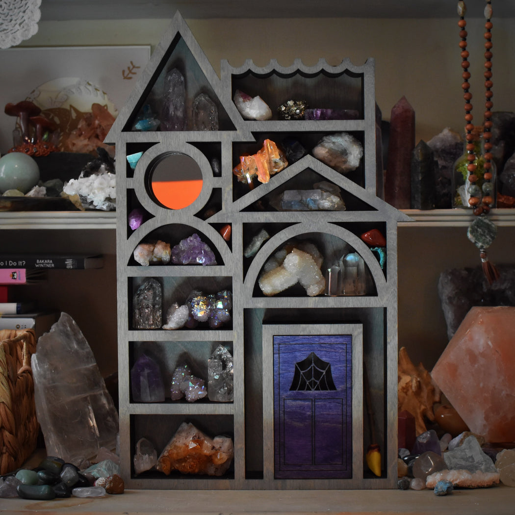 *Made To Order* Grey Storybook House Shelf and Wood Carving