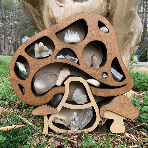 *Made To Order* Neutral Tone Triple Mushroom Shelf and Wood Carving