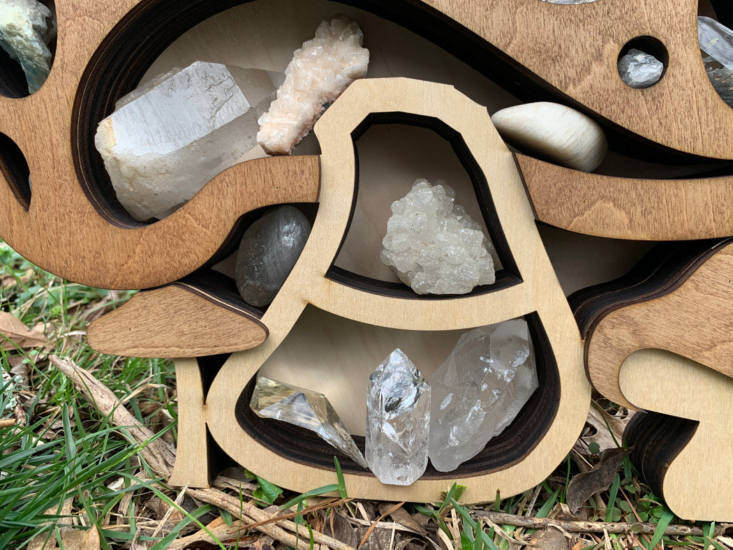 *Made To Order* Neutral Tone Triple Mushroom Shelf and Wood Carving