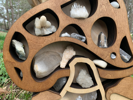 *Made To Order* Neutral Tone Triple Mushroom Shelf and Wood Carving